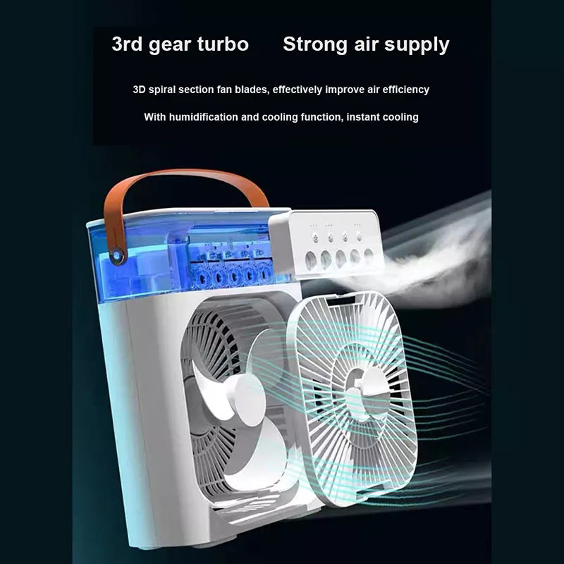 3 In 1 Air Humidifier Cooling USB Fan LED Night Light Water Mist Humidification Fan Spray Electric Fan