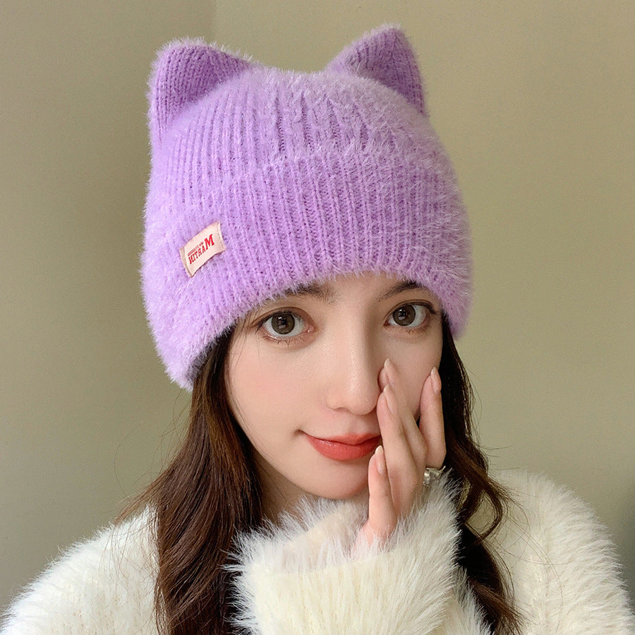 Cute Mink Cat Ears Knitted Hat