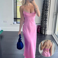 2023 frauen Camis Satin Lange Kleider Elegante Ärmellose Slip Urlaub Party Kleider Sexy Casual Backless Sommer Kleider