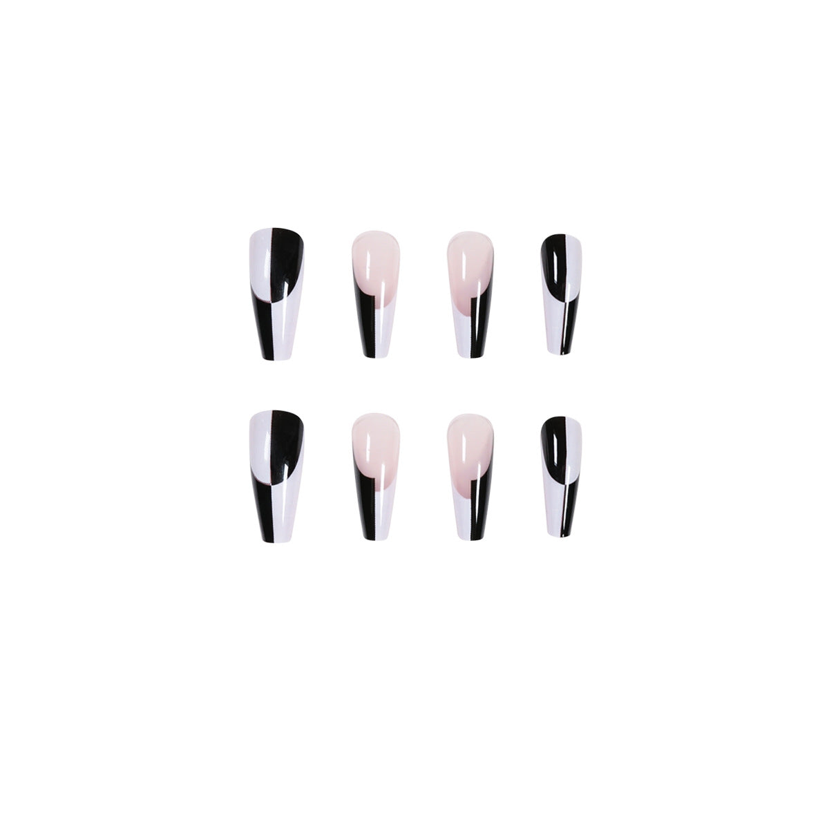 Simple Black And White Color Matching Long Nails Removable Nail Tip