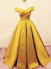 Beautiful Gold Satin A-line Lace-up Long Prom Dress, Party Dress