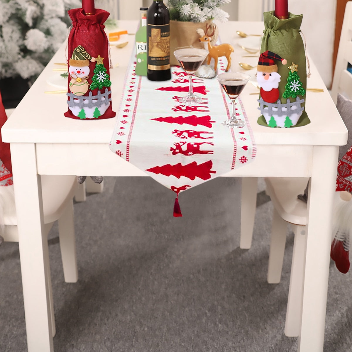 Christmas Elk Snowman Table Runner Merry Christmas Decorations