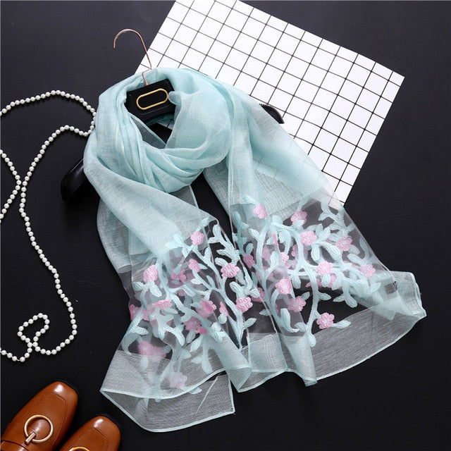 new brand women scarf fashion hollow Embroidery silk scarves lady shawls and wraps spring summer sunscreen beach stoles