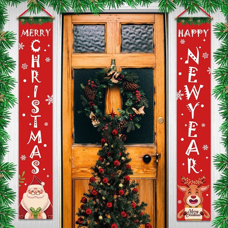 Christmas decorations Christmas couplets curtains Christmas banners pull flags Christmas curtains hanging flags window pendants