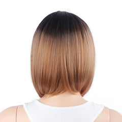 Black brown gradient short ladies wig cover