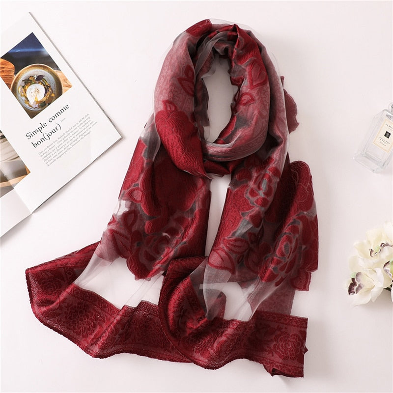 new brand women scarf fashion hollow Embroidery silk scarves lady shawls and wraps spring summer sunscreen beach stoles