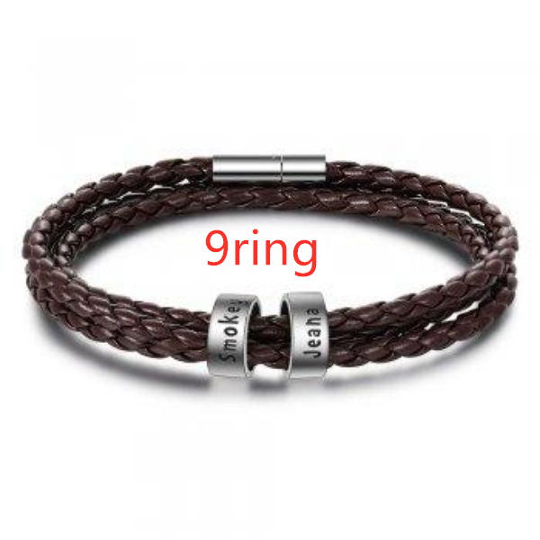 Personalized Mens Braided Genuine Leather Bracelet Stainless Steel Custom Beads Name Charm Bracelet For Men With Family Names