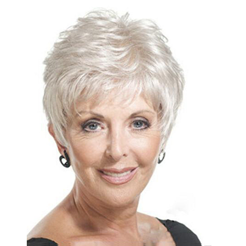 Aged Silver-White Diagonal Bangs Partial Short Hair