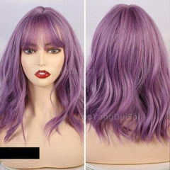 New Natural Wave Wig, Short Curly Hair, Purple Wig Set, Curly Hair With Bangs