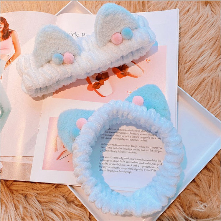 Three-dimensional Plush Cat Ears Headband Ladies Face Wash Makeup Hair Band