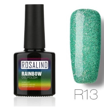 Nail free, long-lasting, non-toxic, nail polish, ROSALIND phototherapy glue, star studded rainbow system.