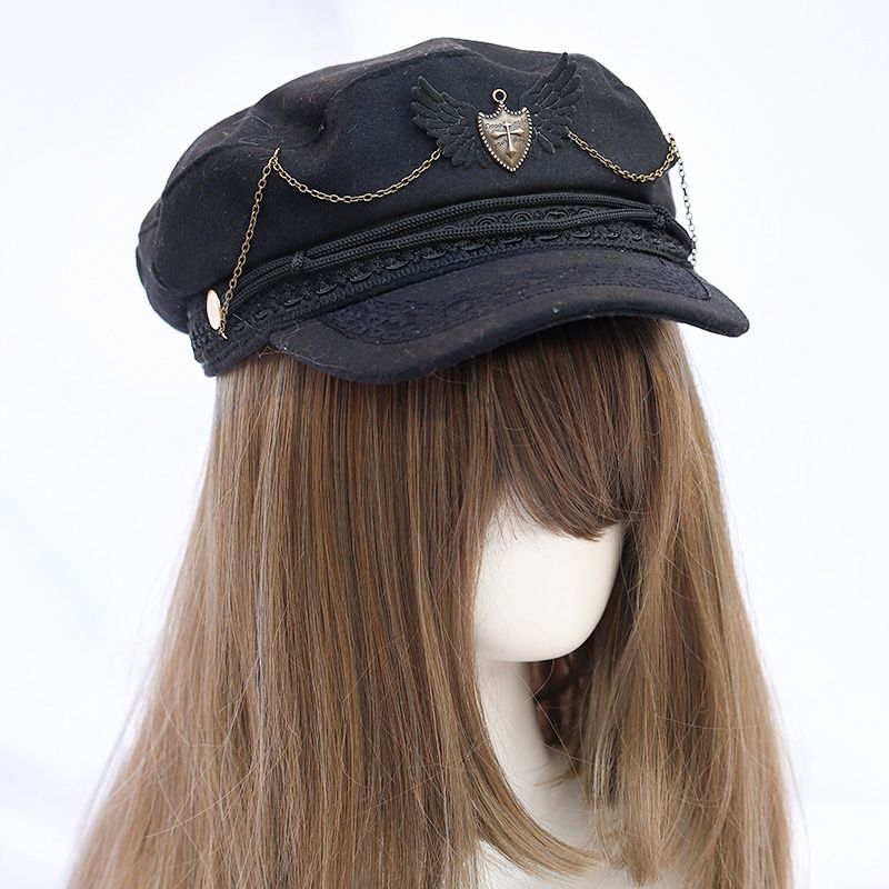 Herbst Und Winter Berets Frühling Neue Lolita Armee Lolita Design Minderheit Einfache Schwarz Hut Weiblichen Frühling