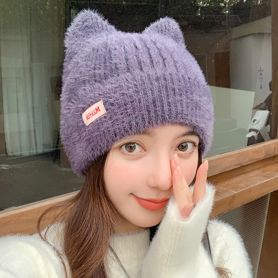 Cute Mink Cat Ears Knitted Hat