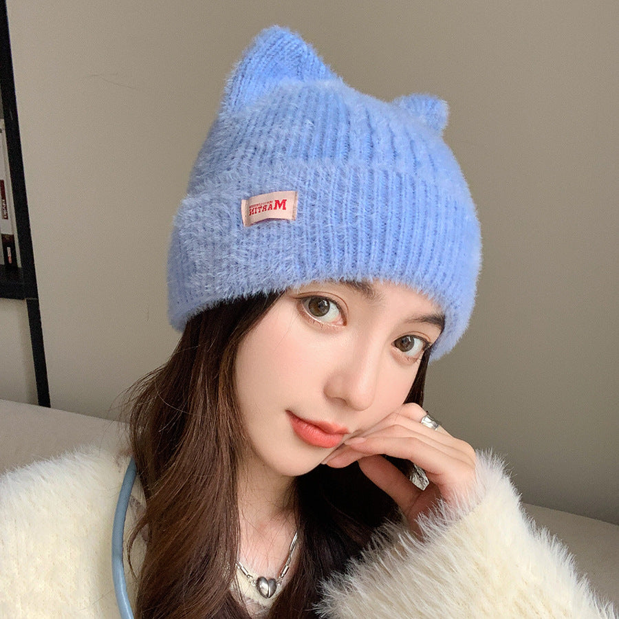 Cute Mink Cat Ears Knitted Hat