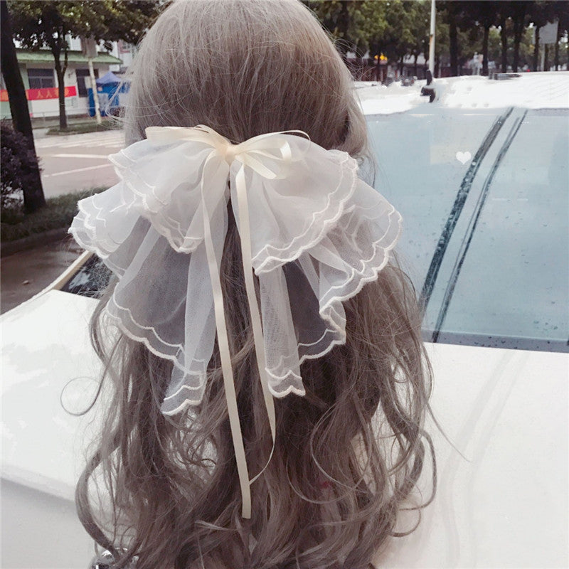 Japanese Soft Girl Lolita Sweet Bow Hairpin Ponytail Hairpin Female Top Clip Headdress