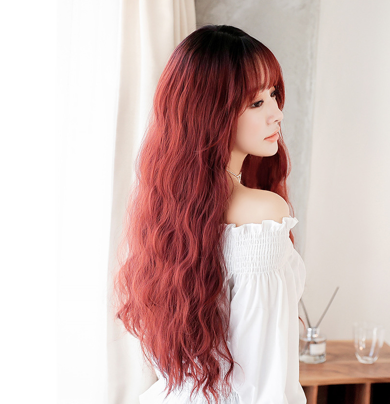 Wig female long curly hair big wave Korean hair fashion jiafa corn hot chemical fiber wig headgear