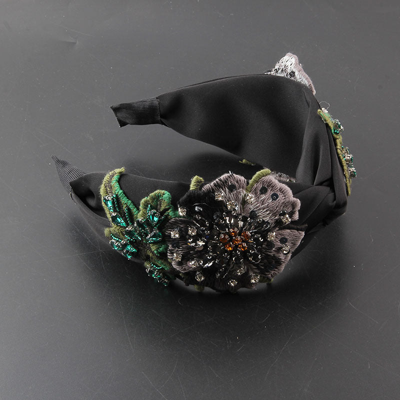 Fabric Wide-brimmed Fabric Diamond-embedded Flower Headband