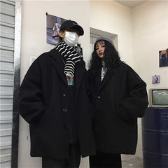 Black Solid Thicken Loose Coat Jacket