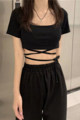 Cross Straps Slim Fit Cropped Shirt