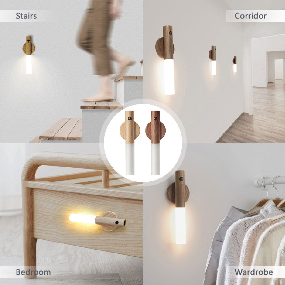 Auto LED USB Magnetische Holz Drahtlose Nachtlicht Korridore Veranda Lichter PIR Motion Sensor Wand Licht Schrank Lampe