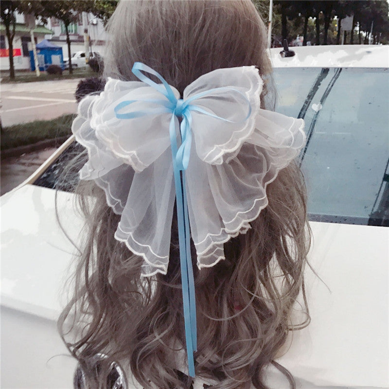 Japanese Soft Girl Lolita Sweet Bow Hairpin Ponytail Hairpin Female Top Clip Headdress