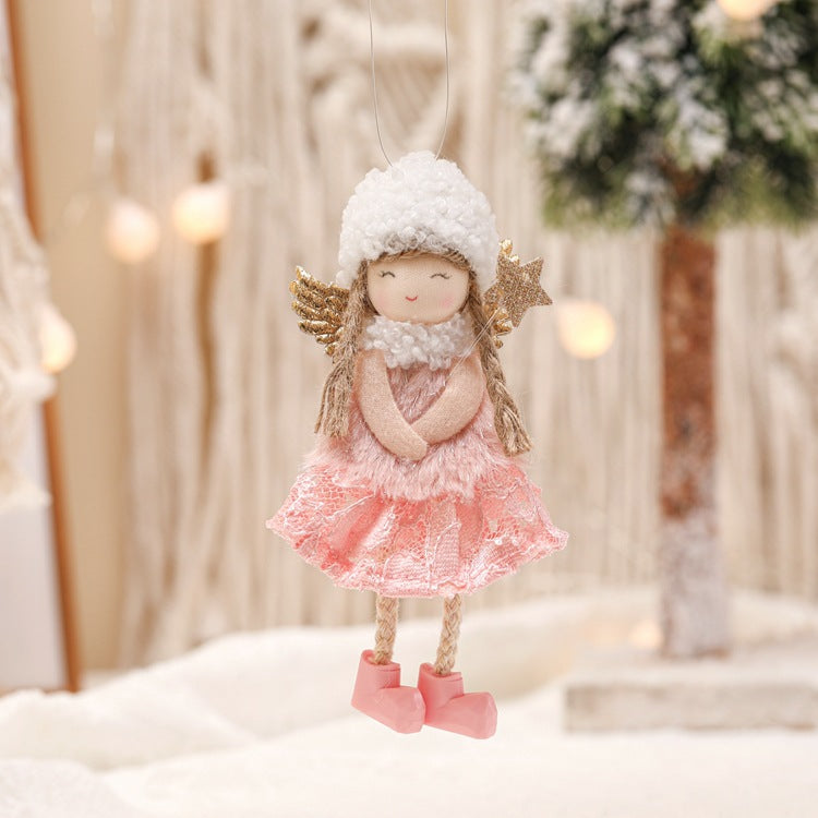 Christmas Lace Angel Doll Christmas Tree Small Pendant Lift Snowflake Girl Christmas Show Window Decorations Accessories