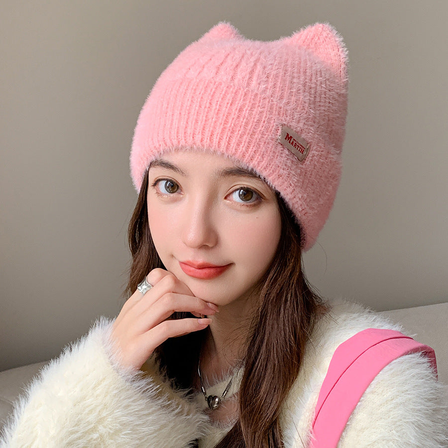 Cute Mink Cat Ears Knitted Hat