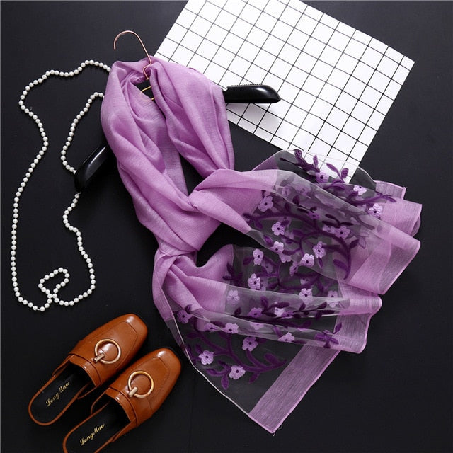 new brand women scarf fashion hollow Embroidery silk scarves lady shawls and wraps spring summer sunscreen beach stoles