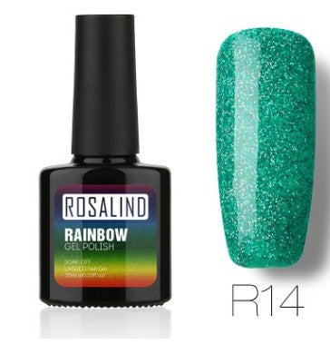 Nail free, long-lasting, non-toxic, nail polish, ROSALIND phototherapy glue, star studded rainbow system.