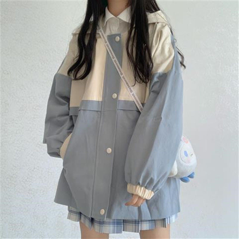 Blue Oversize Casual Basic Jacket