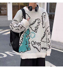 Cute Dinosaur Printed Loose Sweater