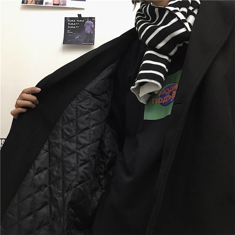 Black Solid Thicken Loose Coat Jacket