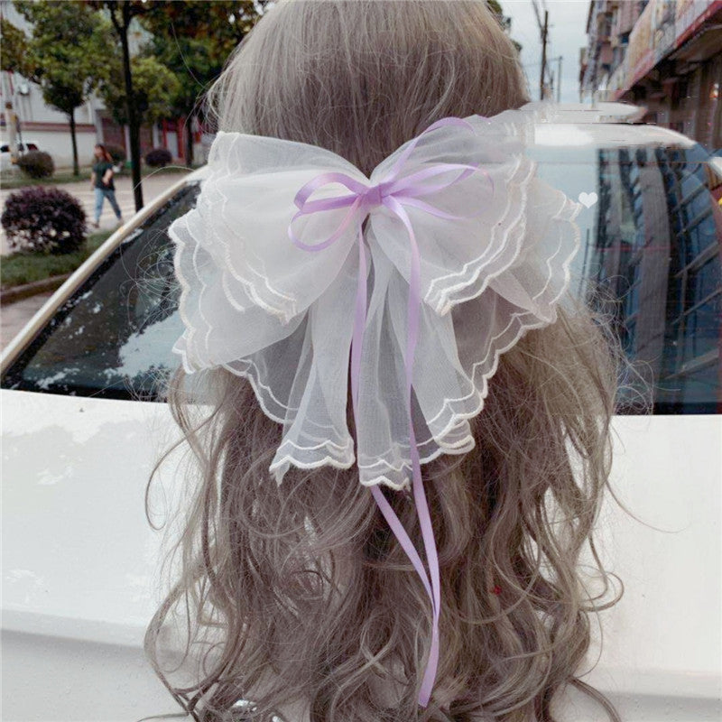 Japanese Soft Girl Lolita Sweet Bow Hairpin Ponytail Hairpin Female Top Clip Headdress