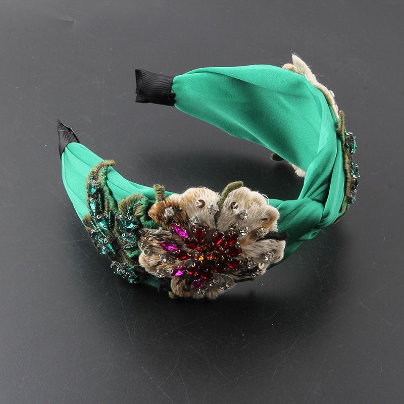 Fabric Wide-brimmed Fabric Diamond-embedded Flower Headband