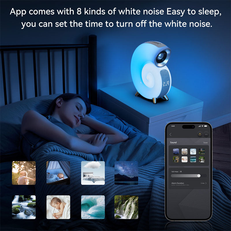 Conch Smart RGB Atmosphäre Licht Bluetooth Lautsprecher Wecker Wake-up Lampe Weiß Noise Maschine Für Schlaf Baby APP Steuerung