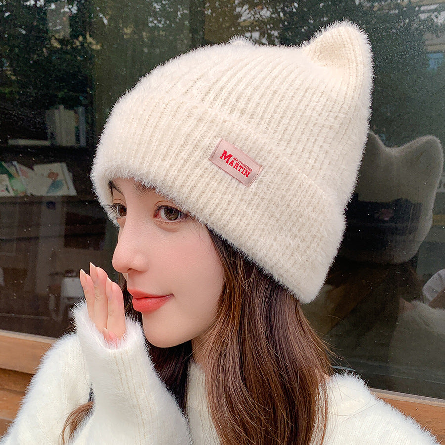 Cute Mink Cat Ears Knitted Hat