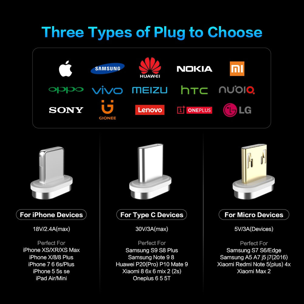 Compatible con Apple, cargador de cable USB magnético