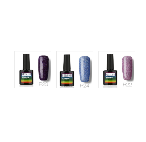 Nail free, long-lasting, non-toxic, nail polish, ROSALIND phototherapy glue, star studded rainbow system.