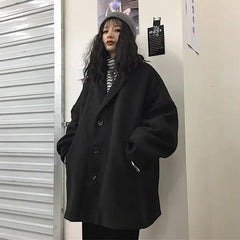 Black Solid Thicken Loose Coat Jacket