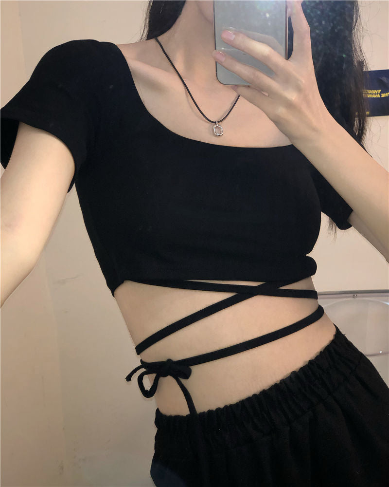 Cross Straps Slim Fit Cropped Shirt