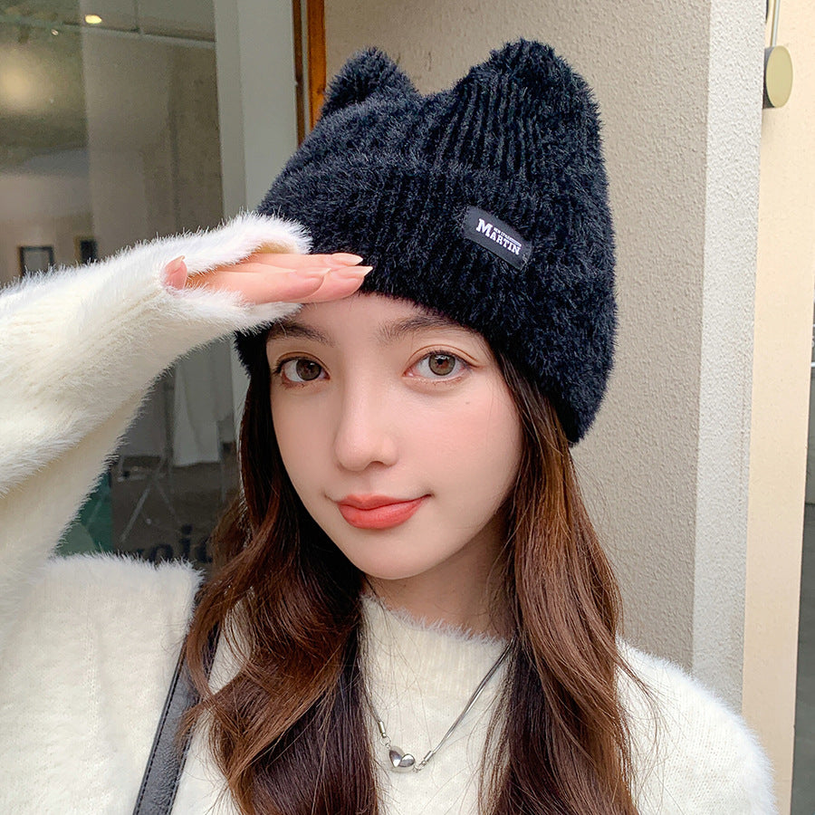 Cute Mink Cat Ears Knitted Hat