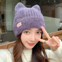 Cute Mink Cat Ears Knitted Hat