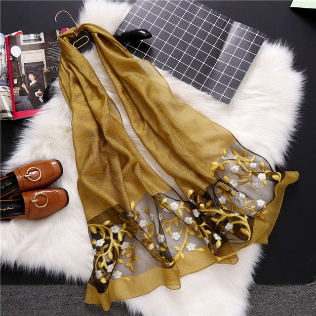 new brand women scarf fashion hollow Embroidery silk scarves lady shawls and wraps spring summer sunscreen beach stoles