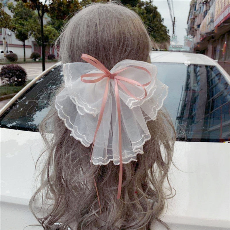 Japanese Soft Girl Lolita Sweet Bow Hairpin Ponytail Hairpin Female Top Clip Headdress