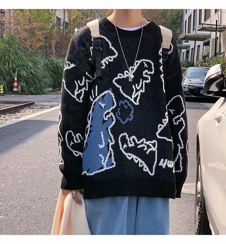 Cute Dinosaur Printed Loose Sweater