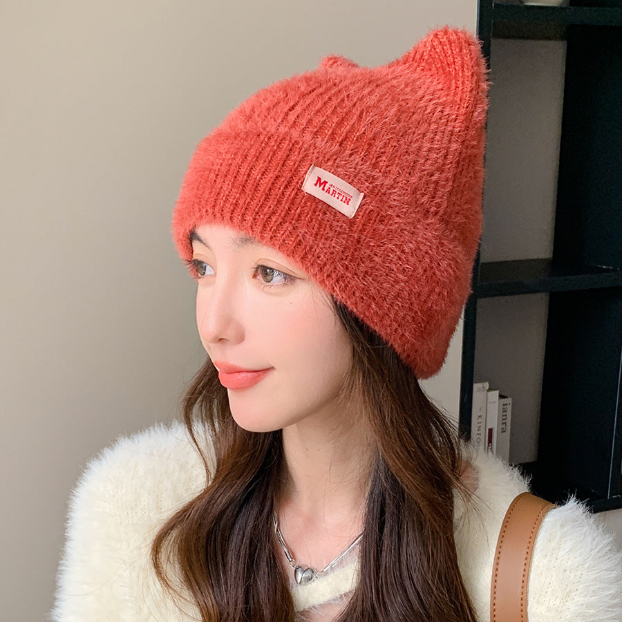 Cute Mink Cat Ears Knitted Hat