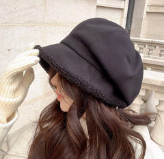 Beret Women's Autumn And Winter Big Head Circumference Fleece-lined Warm Pile Heap Cap Bucket Hat