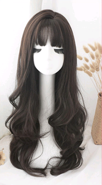 Fashion big wavy long curly pear flower air bangs chemical fiber wig headgear