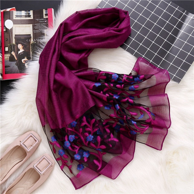 new brand women scarf fashion hollow Embroidery silk scarves lady shawls and wraps spring summer sunscreen beach stoles