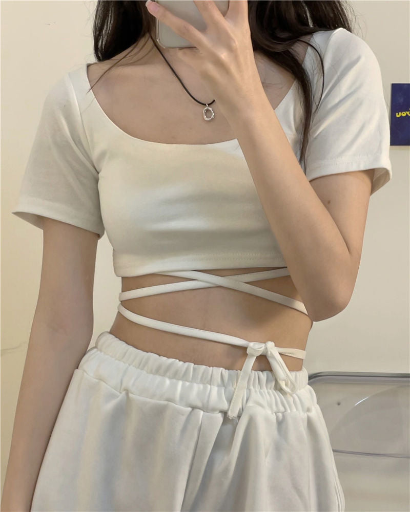 Cross Straps Slim Fit Cropped Shirt